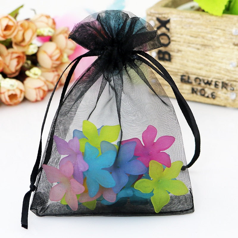 100pcs Drawstring Jewelry Bag Pouch Organza Jewelry Packaging Bags Wedding Party Decoration Drawable Storage Bags Gift Pouches