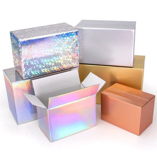 Color gift box gold silver laser corrugated paper jewelry storage small carton supports customized size and printed logo