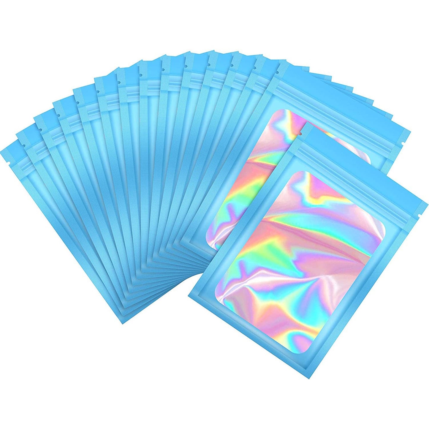 100 Pc Smell Proof Mylar Bags Resealable Odor Proof Bags Holographic Packaging Pouch Bag With Clear Window For Food