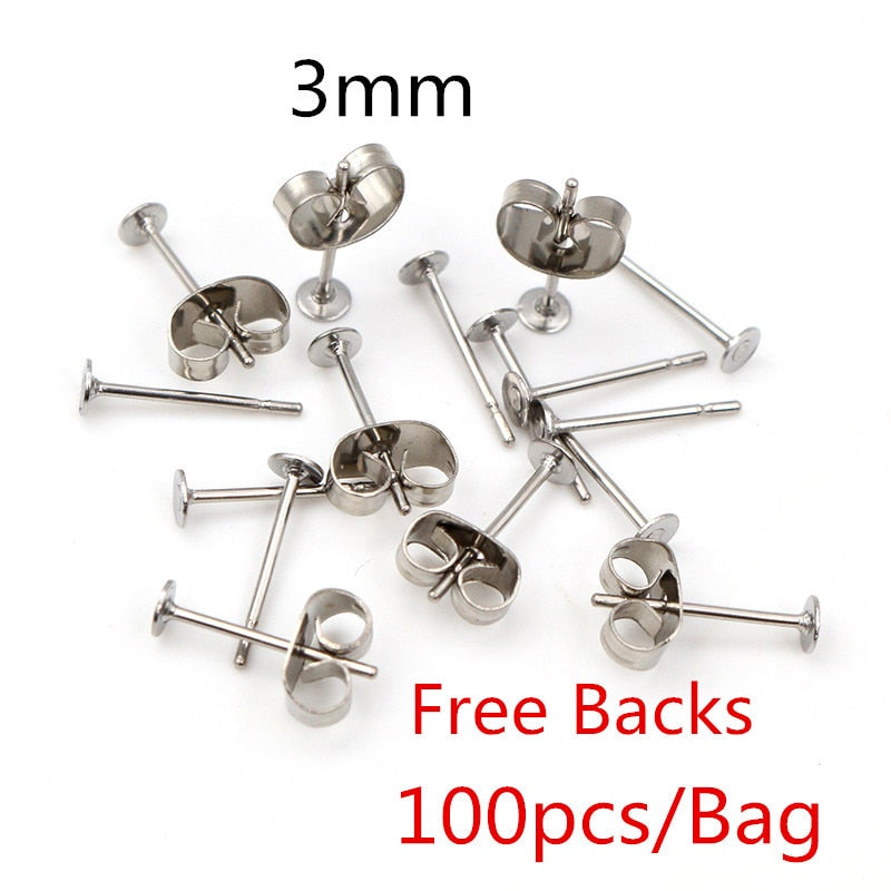 50 or 100pcs/lot Gold Stainless Steel Earring Studs Blank Post Base Pi –  Small Business Shipping Supplies