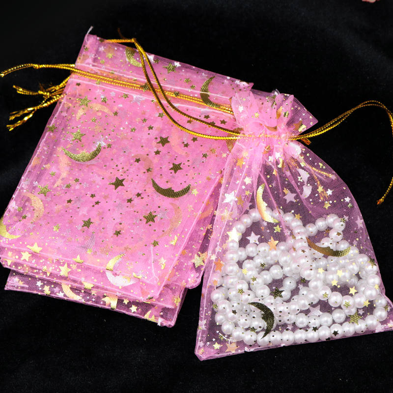 100pcs Moon & Star Bags Small Drawstring Gift Bag Charm Jewelry Packaging Bags Pouches