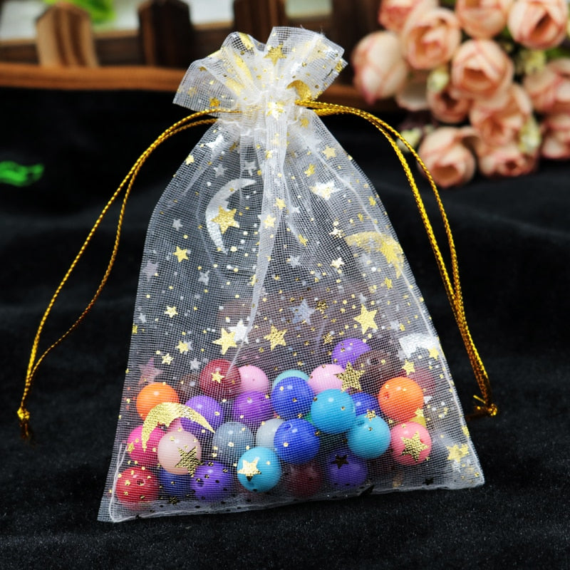 100pcs Moon & Star Bags Small Drawstring Gift Bag Charm Jewelry