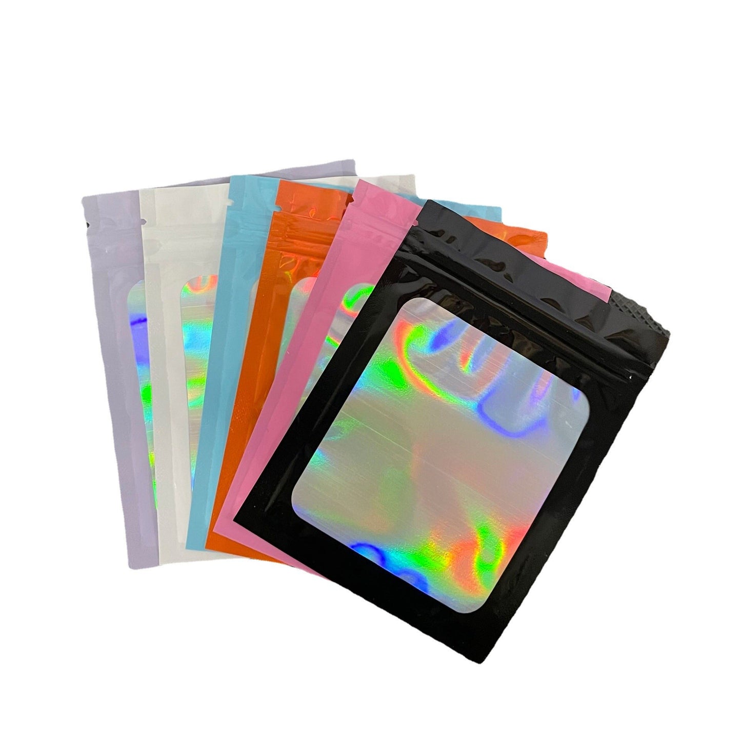 100 Pc Smell Proof Mylar Bags Resealable Odor Proof Bags Holographic Packaging Pouch Bag With Clear Window For Food