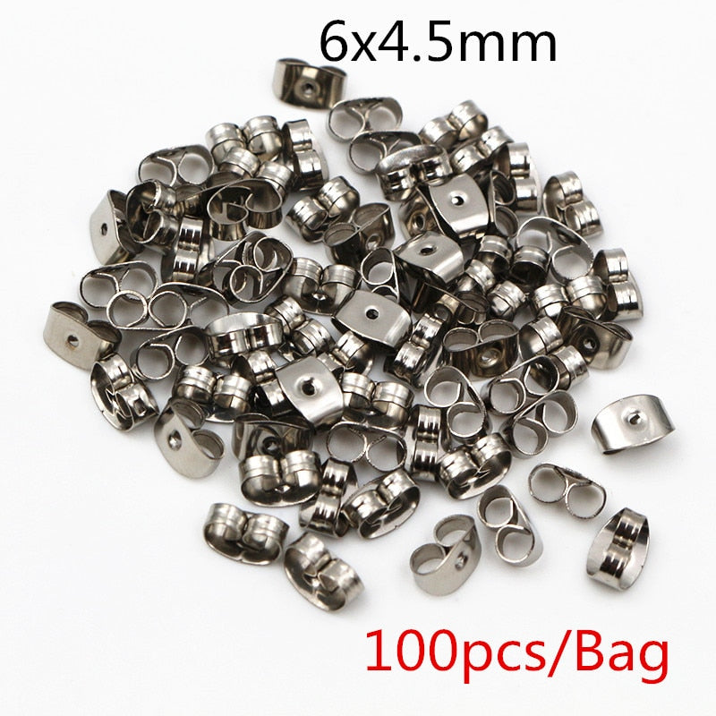 50 or 100pcs/lot Gold Stainless Steel Earring Studs Blank Post Base Pins With Earring Plug Findings Ear Back For DIY Jewelry Making