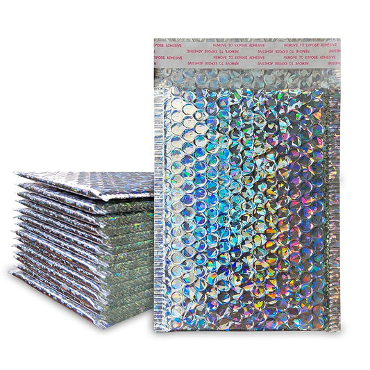 30/50Pcs Shipping Bags Aluminized Laser Poly Bags Colorful Postal Envelopes Bubble Mailers Padded Bags For Business Packaging