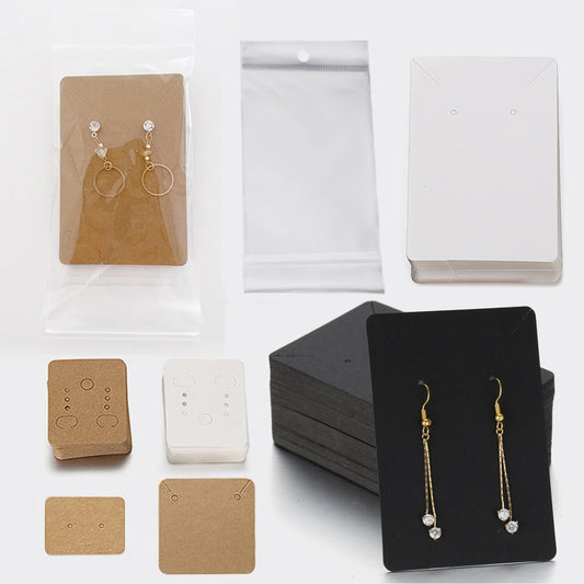 50 Sets Earring Cards and 50pcs Bags Necklace Earring Display Cards Self-Seal Bags Kraft Paper Card for DIY Jewelry Packaging