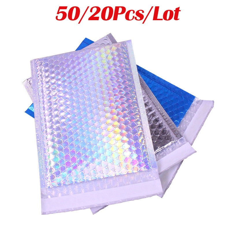 20/50Pcs Metallic Foil Bubble Mailers Aluminized Lined Mailing Bags Gift Packaged Padded Envelope Shipping Bag Laser Silver Wrap